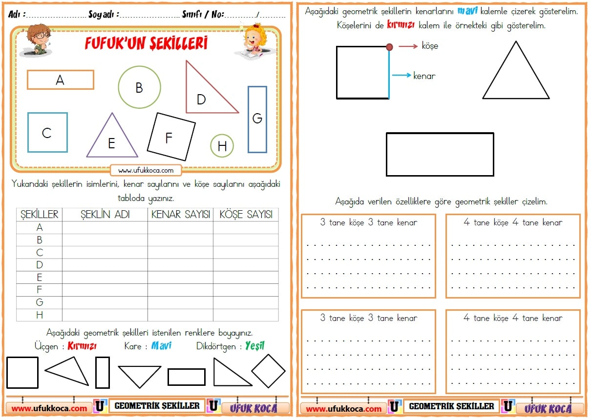 1 Sinif Matematik 2 Donem 1 Sinif Geometrik Sekiller Etkinligi