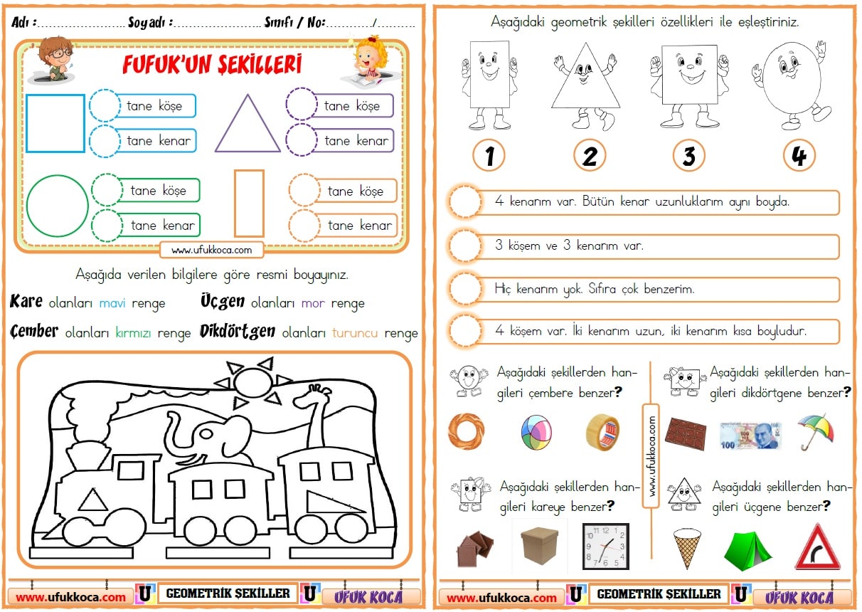 1 Sinif Matematik 2 Donem 1 Sinif Geometrik Sekiller Etkinligi