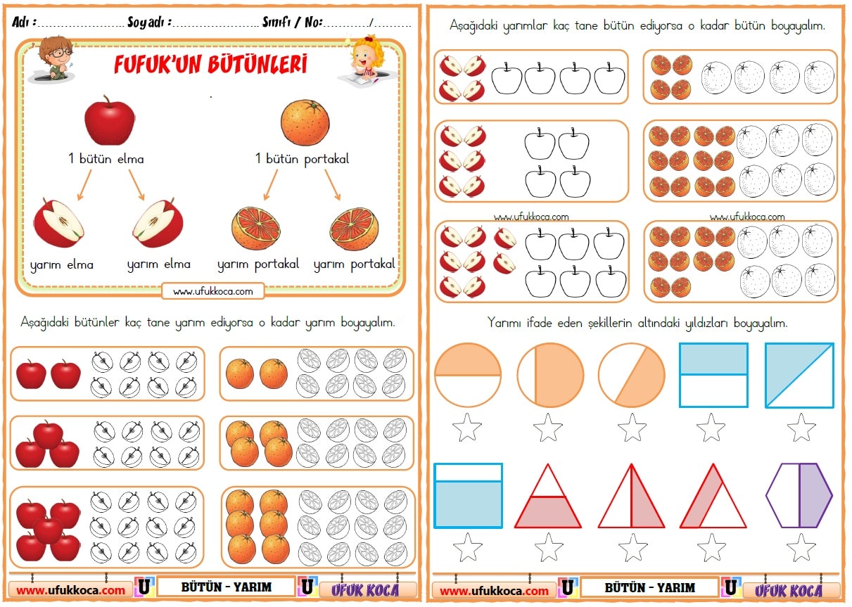 1 Sinif Matematik 2 Donem 1 Sinif Kesirler Etkinligi