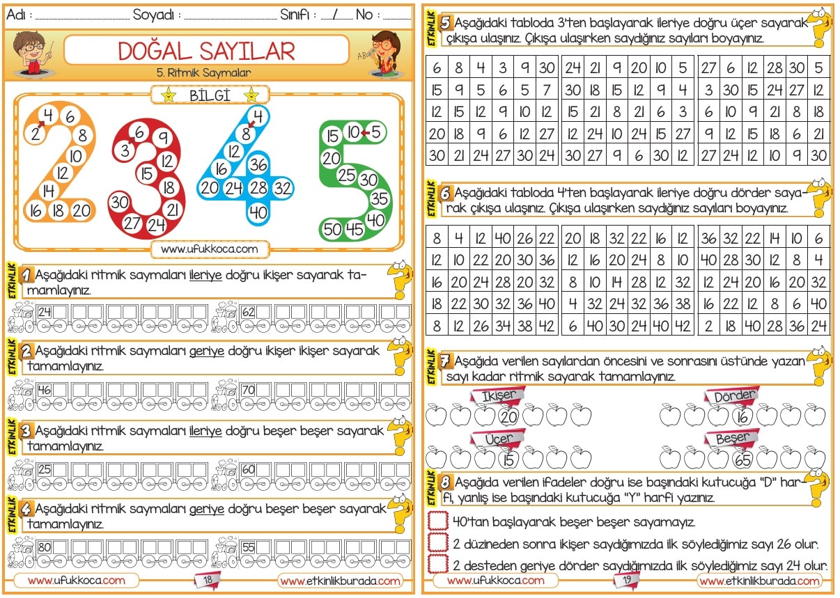 5 2 Sinif Matematik Ritmik Sayilar Etkinlikleri