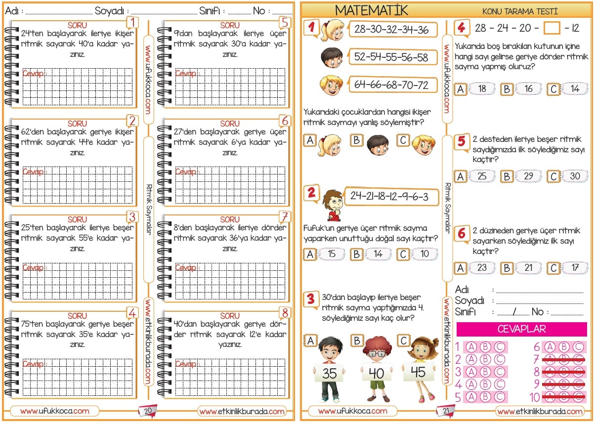 5 2 Sinif Matematik Ritmik Sayilar Etkinlikleri