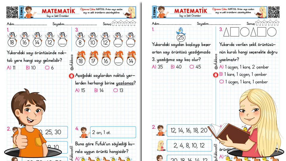 Sayı ve Şekil Örüntüleri Test 1