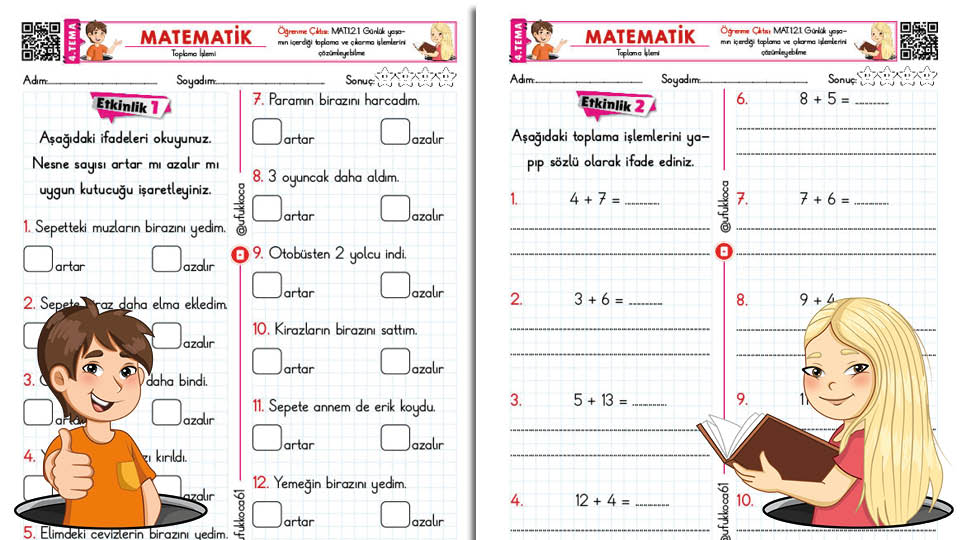 Toplama İşlemi Etkinlik Artar Azalır