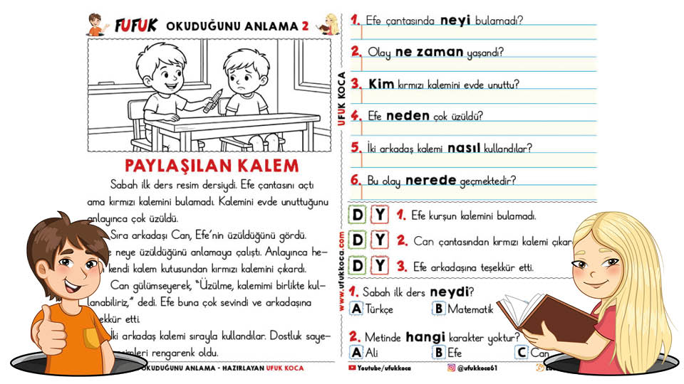 Fufuk Okuduğunu Anlama 2 - Paylaşılan Kalem - Dostluk