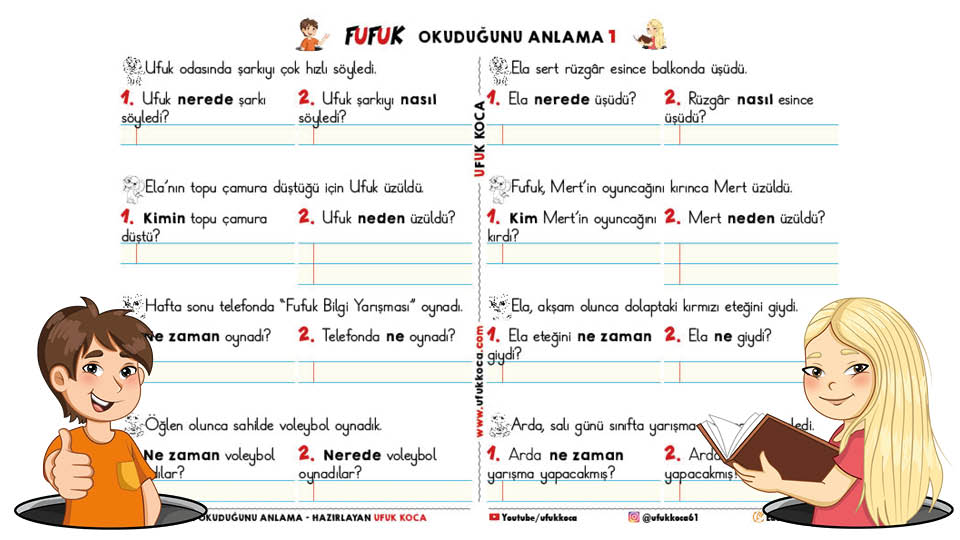 Fufuk Okuduğunu Anlama 1 - Tek Cümle