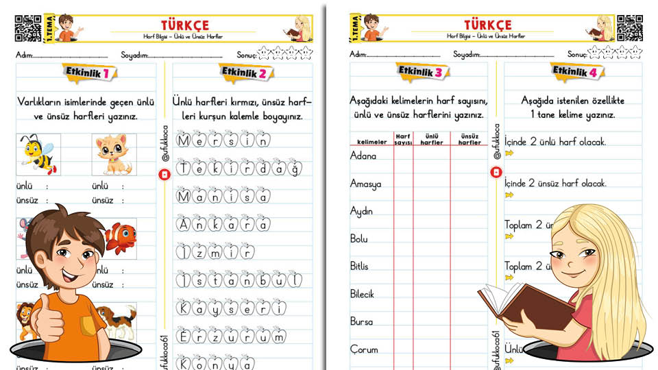Harf Bilgisi Etkinlik 3 - Ünlü ünsüz harfler